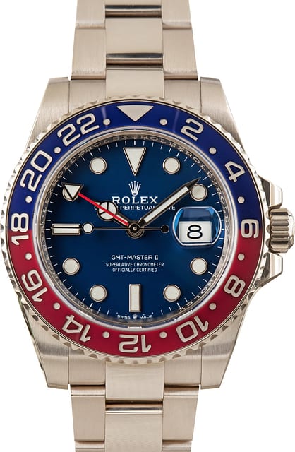 Pre-Owned 18k White Gold Rolex GMT-Master II Ref 126719BLRO Blue Dial