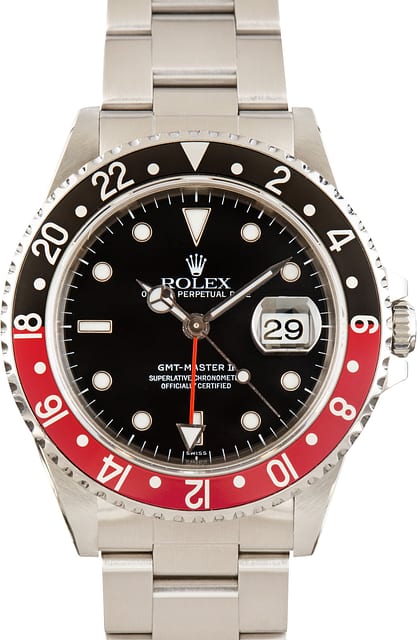 Pre-Owned Red & Black Rolex GMT-Master Coke 16710 Stainless Steel