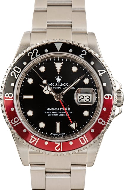 Pre-Owned Rolex GMT-Master II No Holes Case 16710T Red & Black Coke