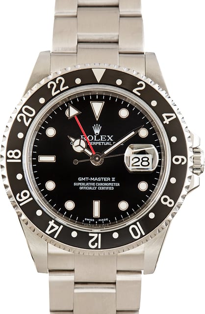 Pre-Owned Rolex GMT-Master II Ref 16710 Stainless Steel Black Dial