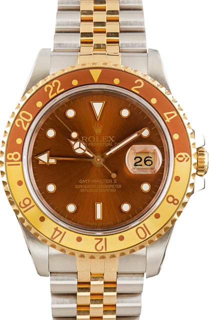 Pre-Owned Rolex GMT-Master II Two Tone ref 16713 Root Beer