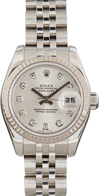 Used Ladies Rolex Datejust 179174 Silver Diamond Dial