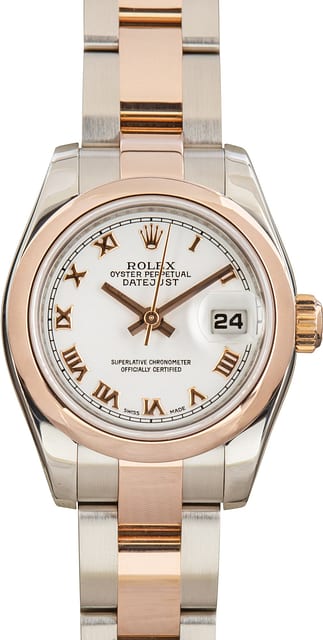 Lady Rolex Datejust Two Tone 179161 White Roman Dial