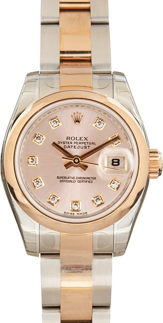 Factory Stickered Rolex Lady Datejust ref 179161 Pink Diamond Dial