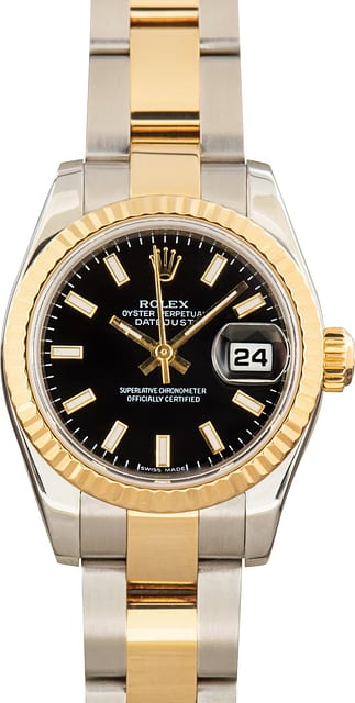 Used Lady Rolex Datejust 179173 Black Dial