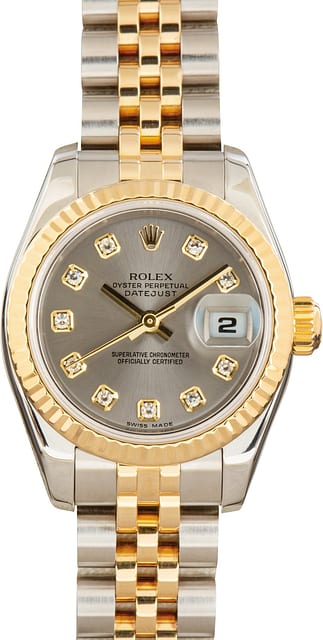 Used Lady Rolex Datejust ref 179173 Slate Diamond Dial