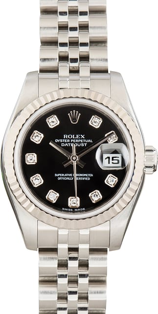 Pre-Owned Rolex Lady-Datejust 179174 Black Diamond Dial