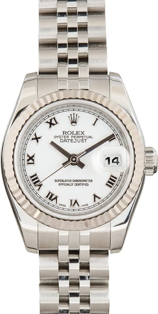 Pre-Owned White Roman Dial Ladies Rolex Datejust Ref 179174