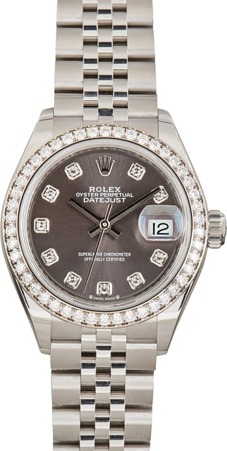 Pre-Owned Rolex Lady-Datejust 28 Ref 279384 Dark Grey Diamond Dial