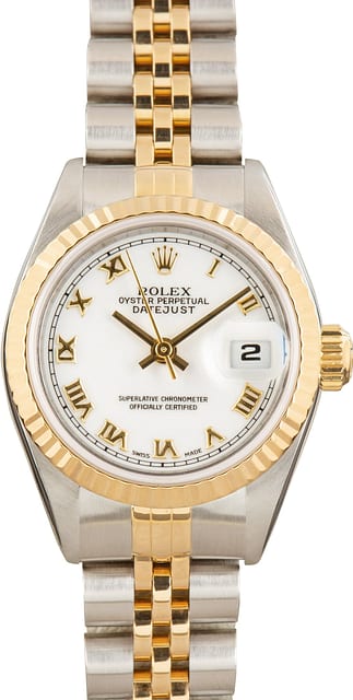 Lady Rolex Datejust Two Tone 69173 White Roman Dial