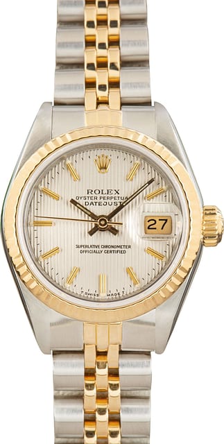 Lady Rolex Datejust 69173 Silver Tapestry Dial
