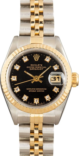 Pre-owned Lady Rolex Datejust 69173 Black Diamond Dial