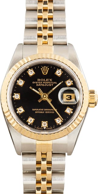 Used Lady Rolex Datejust 69173 Black Diamond Dial
