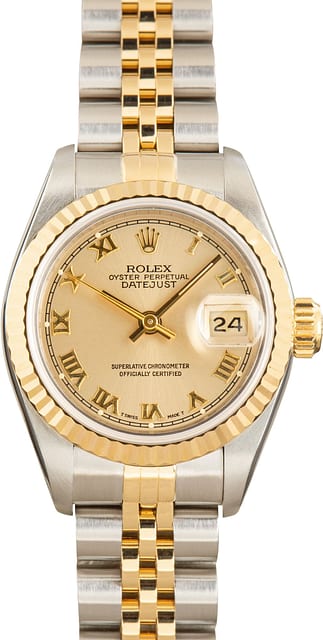 Used Ladies Rolex Datejust 69173 Champagne Roman Dial