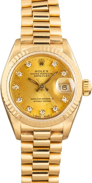 Used Rolex Ladies Datejust 69178 Champagne Diamond Dial
