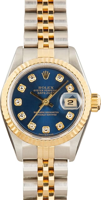 Pre-owned Rolex Datejust Two Tone 79173 Blue Diamond Dial