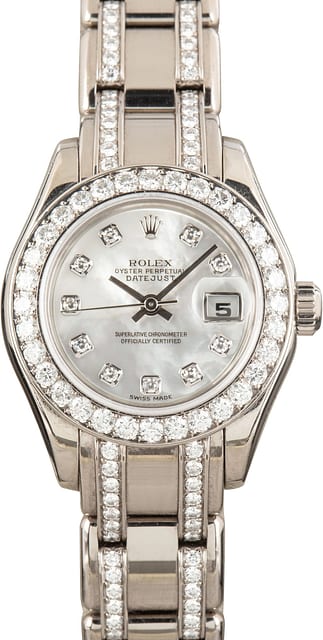 Ladies Rolex Datejust Pearlmaster 80299 18k White Gold
