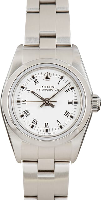 Used Rolex Ladies Oyster Perpetual 76080 White Roman Dial