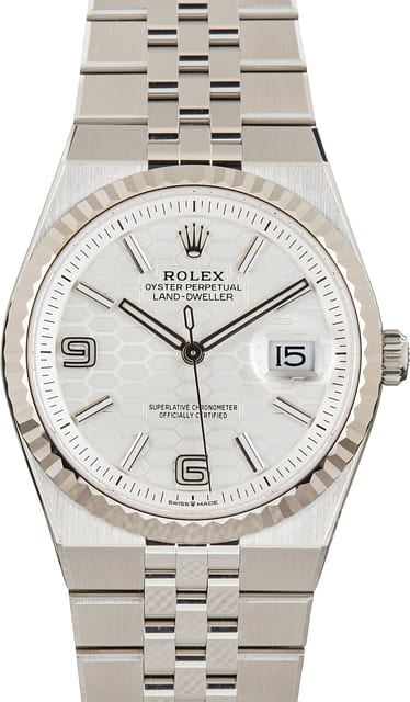 Pre-Owned Rolex Land-Dweller 36 Ref 127234 White Honeycomb Motif Dial