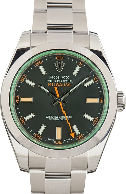 Used Rolex Milgauss Green Crystal ref 116400V Black Chromalight Dial