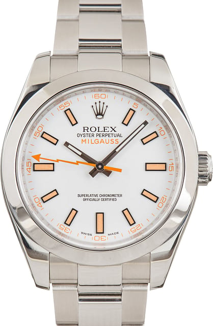 Pre-Owned Stainless Steel Rolex Milgauss White Dial Ref 116400
