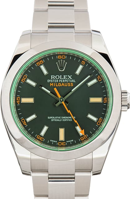 Used Rolex Milgauss Green Crystal 116400V Black Dial