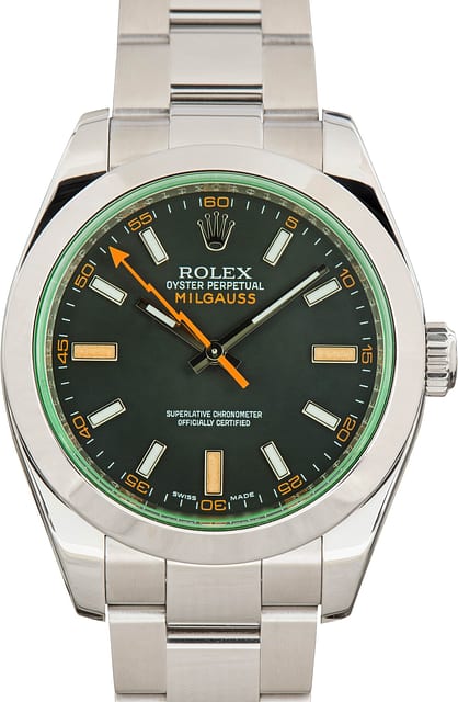 Used Rolex Milgauss Green Crystal ref 116400V Black Dial