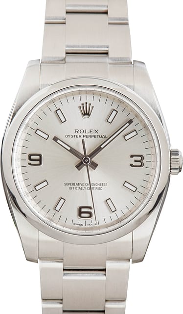 Rolex Oyster Perpetual Ref 114200 Silver Arabic Dial