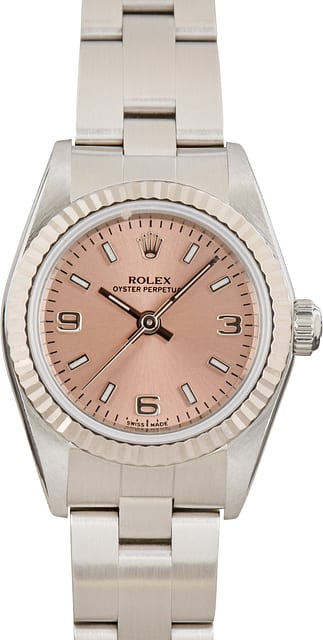 Ladies Rolex Oyster Perpetual Steel 76094 Salmon Dial