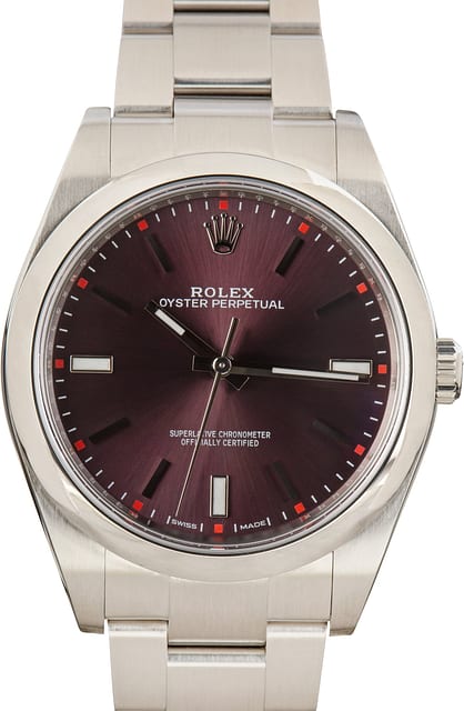 Pre-Owned Rolex Oyster Perpetual 39 Ref 114300 Red Grape Dial