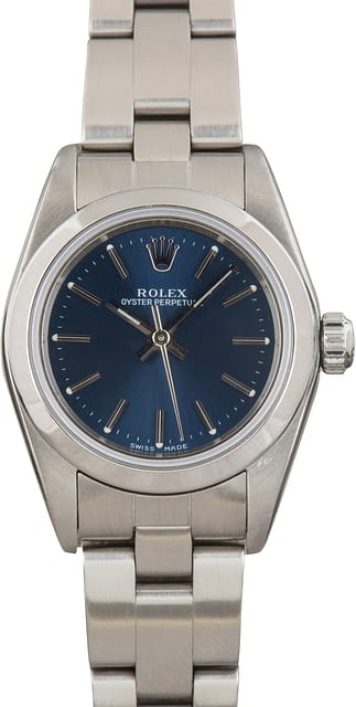 Ladies Rolex Oyster Perpetual Steel 76080 Blue Dial