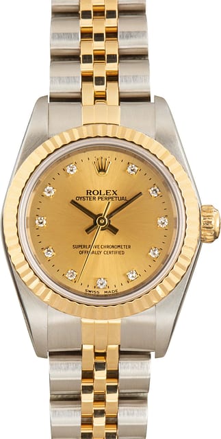 Used Rolex Lady Oyster Perpetual 76193 Champagne Diamond Dial