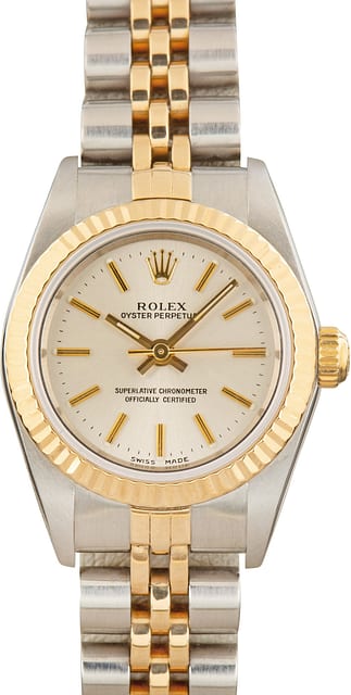 Lady Rolex Oyster Perpetual Two Tone 76193 Silver Dial