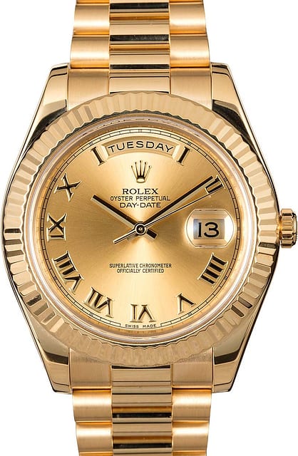 Pre-Owned Rolex Day Date II ref 218238 Champagne Roman Dial