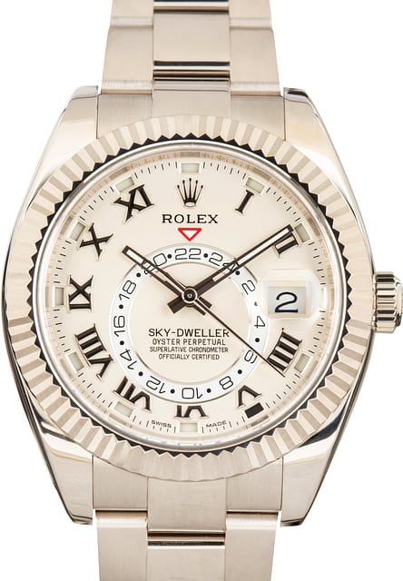 Used 18k White Gold Rolex Sky-Dweller Ref 326939 Ivory Roman Dial