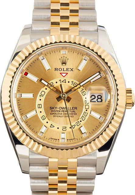 Pre-owned Rolex Sky-Dweller Steel & Gold 336933 Champagne Dial