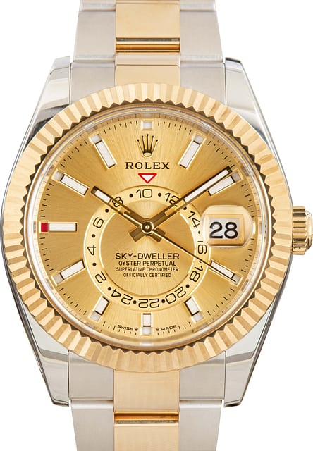 Pre-Owned Steel & 18k Yellow Gold Rolex Sky-Dweller 336933 Champagne Dial