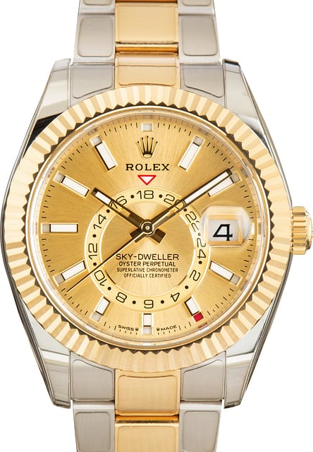 Pre-Owned Steel & 18k Yellow Gold Rolex Sky-Dweller 336933 Champagne Dial