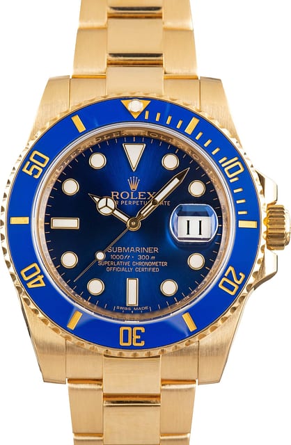 Used Rolex Submariner Yellow Gold 116618 Blue Dial