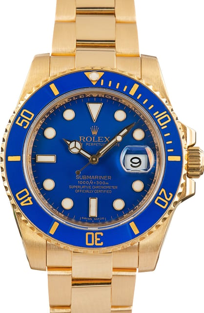 Pre-Owned Rolex Submariner 18k Yellow Gold 116618LB Blue Dial