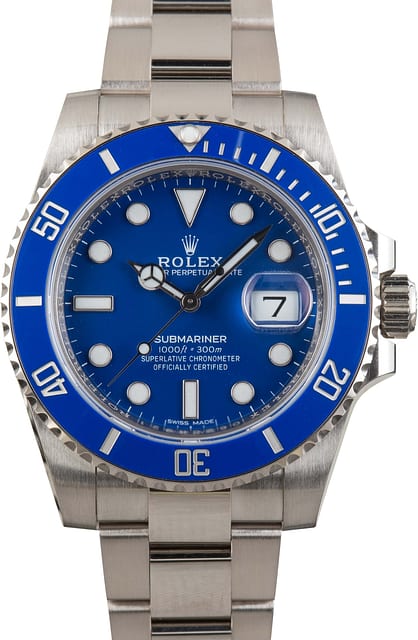 Rolex Submariner 18k White Gold 116619 Blue Smurf