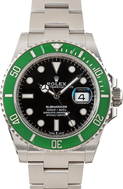 Pre-Owned Black Dial Rolex Submariner Ref 126610LV Green Bezel