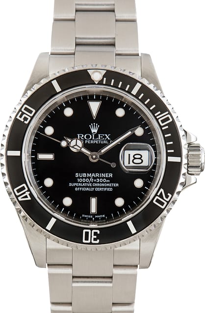 Pre-Owned Rolex Submariner Black Dial 16610 Steel Oyster
