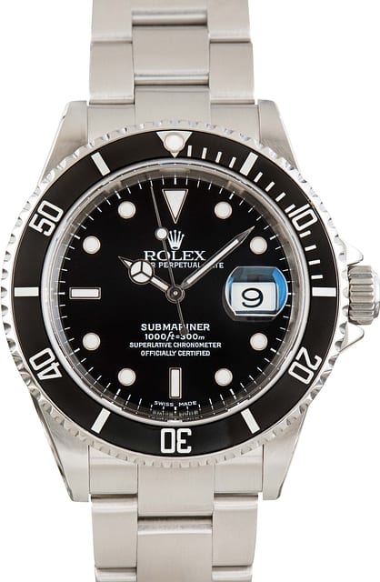 Pre-Owned Black Dial Rolex 16610 Submariner Steel