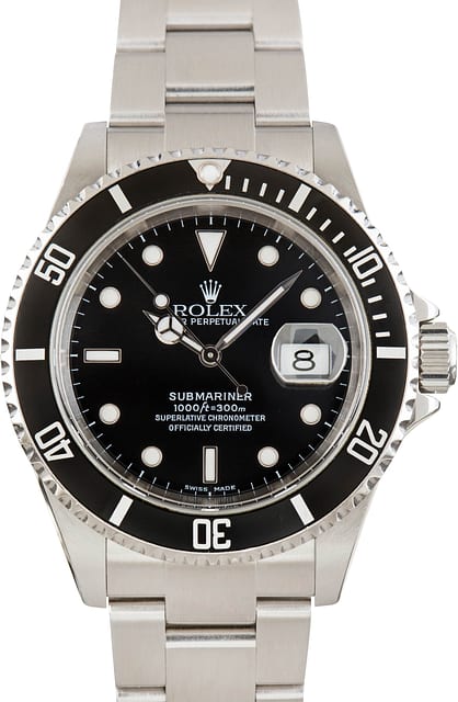 Pre-Owned Black Dial Rolex Submariner 16610T No Holes Case