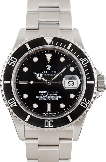 Used Rolex Submariner 16610T No Holes Stainless Steel Case