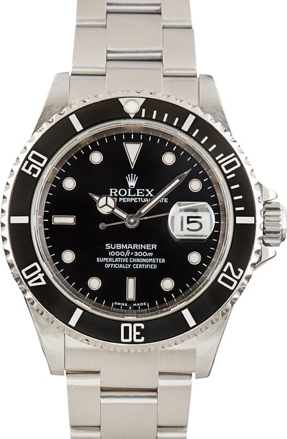 Pre-Owned No Holes Case Rolex Submariner 16610T Black Bezel