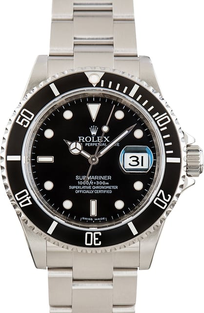 Pre-Owned No Holes Case Rolex Submariner Ref 16610T Stainless Steel