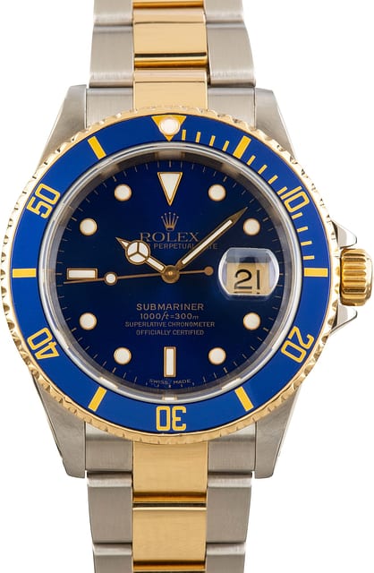 Pre-owned Rolex Submariner Steel & Gold 16613 Blue Dial