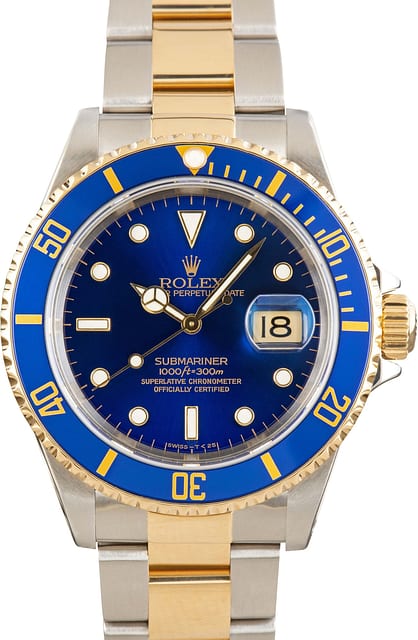 Pre-owned Rolex Submariner 16613 Blue
